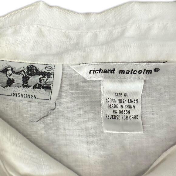 Vintage White Irish Linen Beaded Long Sleeve Button Up Blouse XL Richard Malcolm - Picture 5 of 9